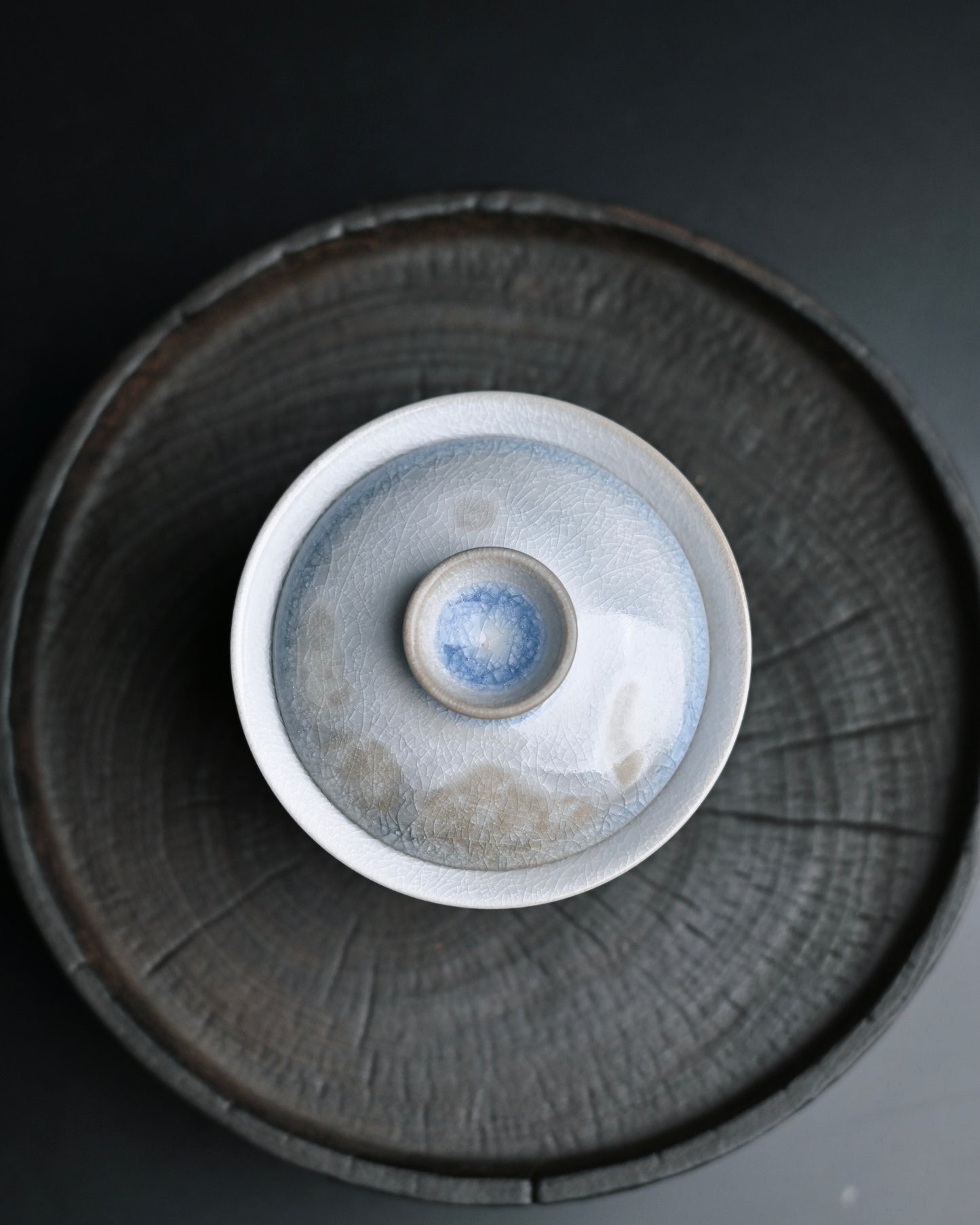1300°C wood-fired gaiwan with gem-like crystalline glaze on knob and base, perfect for beginners