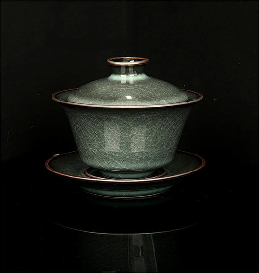 Longquan Celaadon Tea Bowl(Gaiwan) Iron Clay Dark Green