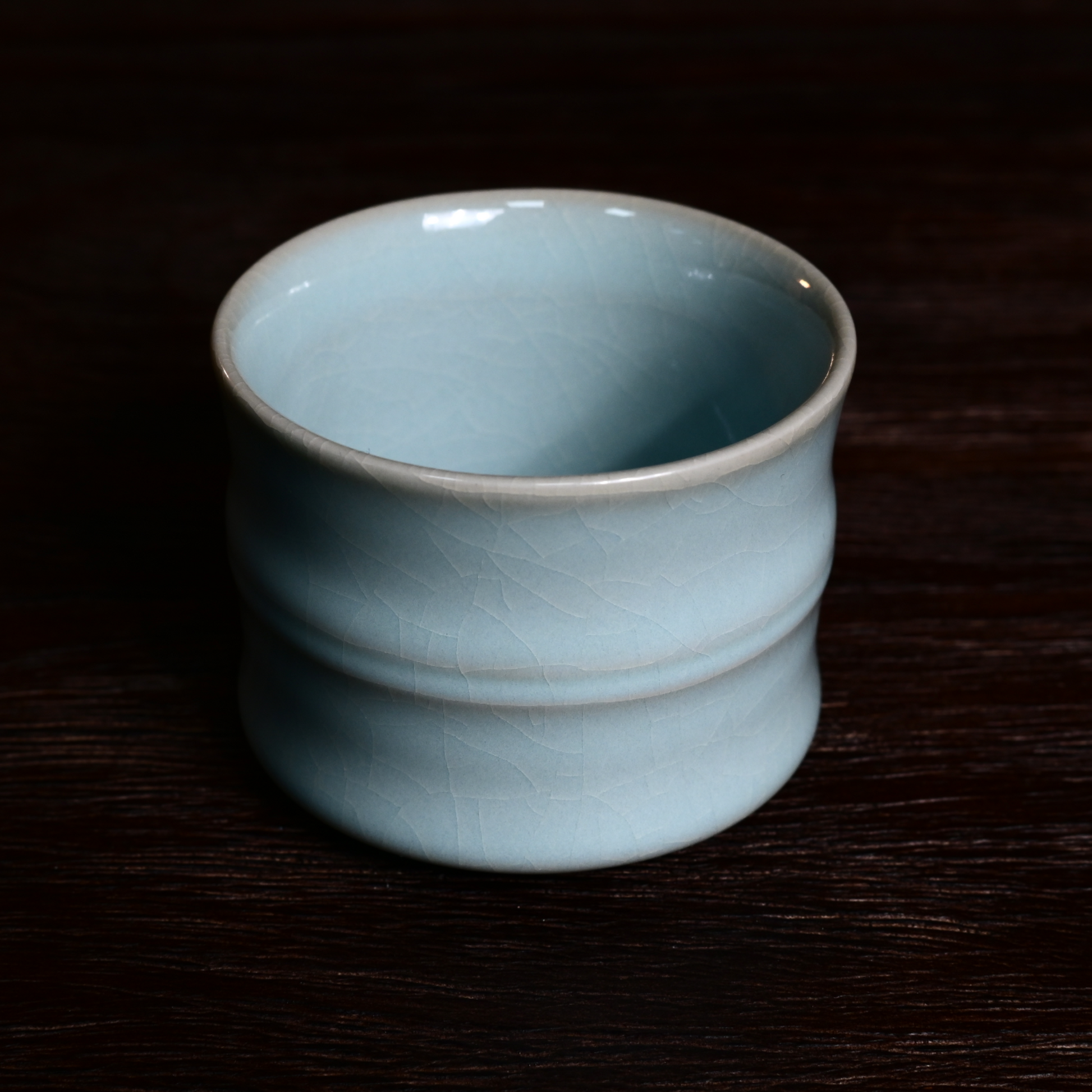 Saanwu Ru ware sky-blue glaze bamboo shape teacup for tea ceremony