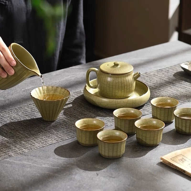 12 Pcs Full Set Longquan Celadon Ge-Kiln Tea Set