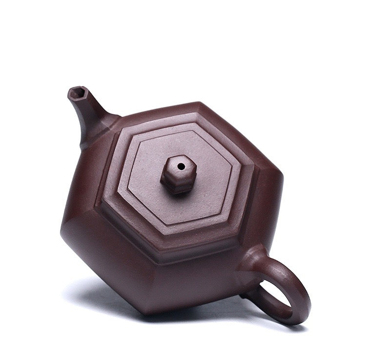 Yixing Purple Clay Teapot Handmade Hexagonal Kung Fu Teapot