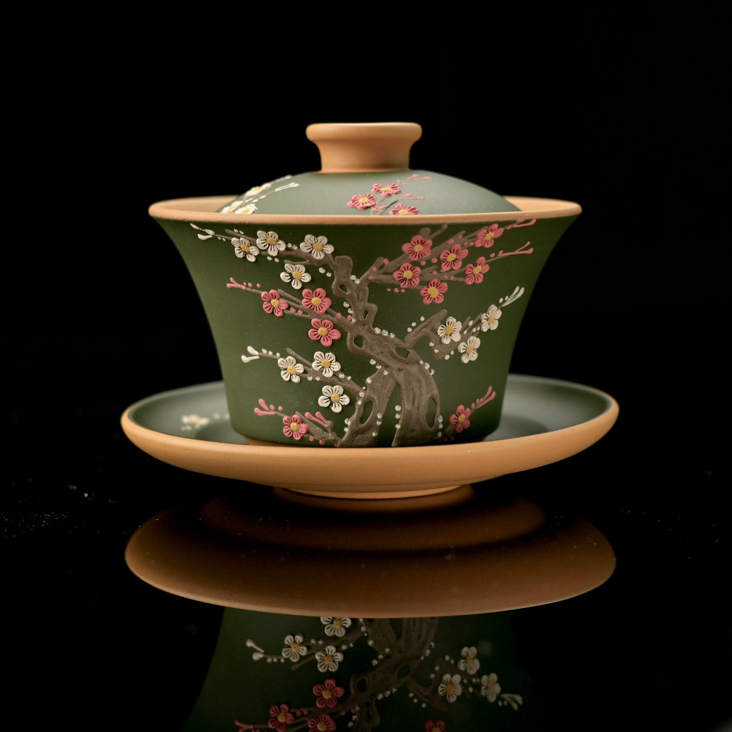Yixing Purple Clay Zisha Duanni Plum Blossom Appliqué Gaiwan Set