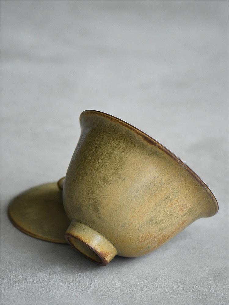5pcs in 1 Yellow-green Ceramic Kiln Glaze Wabi-sabi Style Tea set