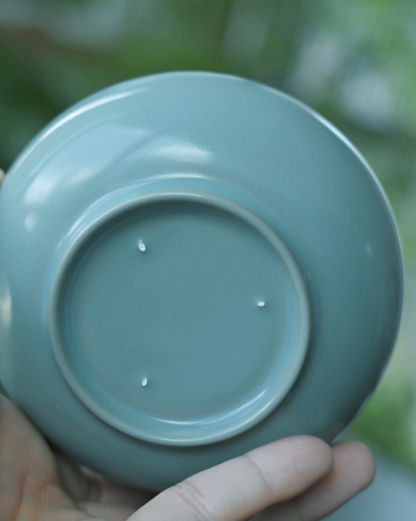 Ru ware tea bowl with fine interior crackles that become more visible through tea immersion