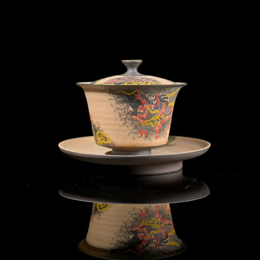 Jingdezhen Hand-carved and Hand-Painted Dragon Clay Gaiwan