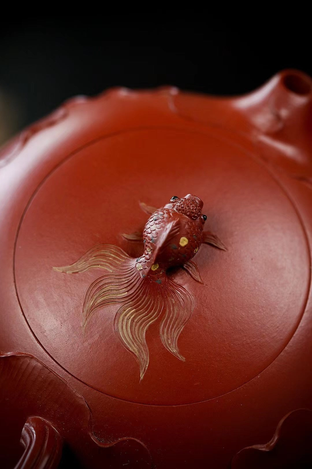 Yixing Purple Clay Flat Xishi Teapot--"Gold & Jade Overflow"