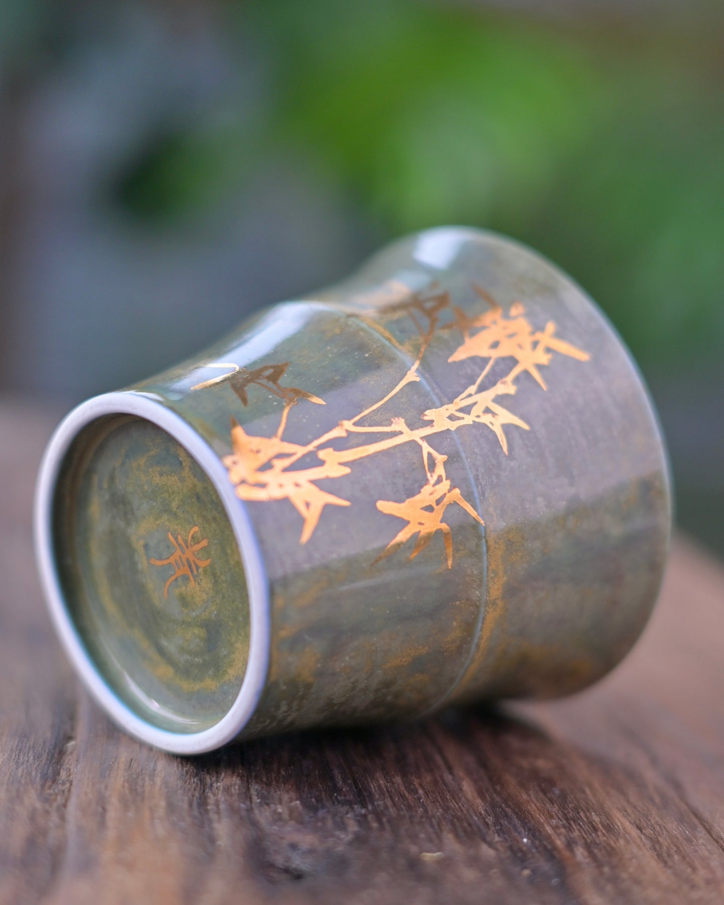 Chinese style handcrafted ceramic teacup with hand painted bamboo pattern