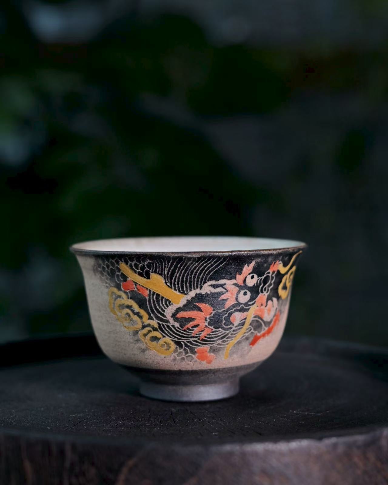 Elevate your tea table with this Saanwu Studio handmade cup: porcelain dragon art meets modern brewing in a 80 ml vessel.