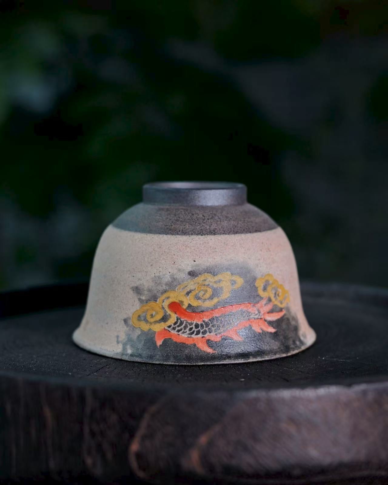 Handcrafted press-hand ceramic teacup by Saanwu Studo from Jingdezhen.