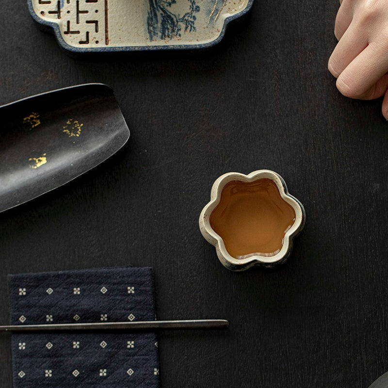 Soft Cobalt Blue Porcelain Teacup with Hand-painted Mountain Scenery