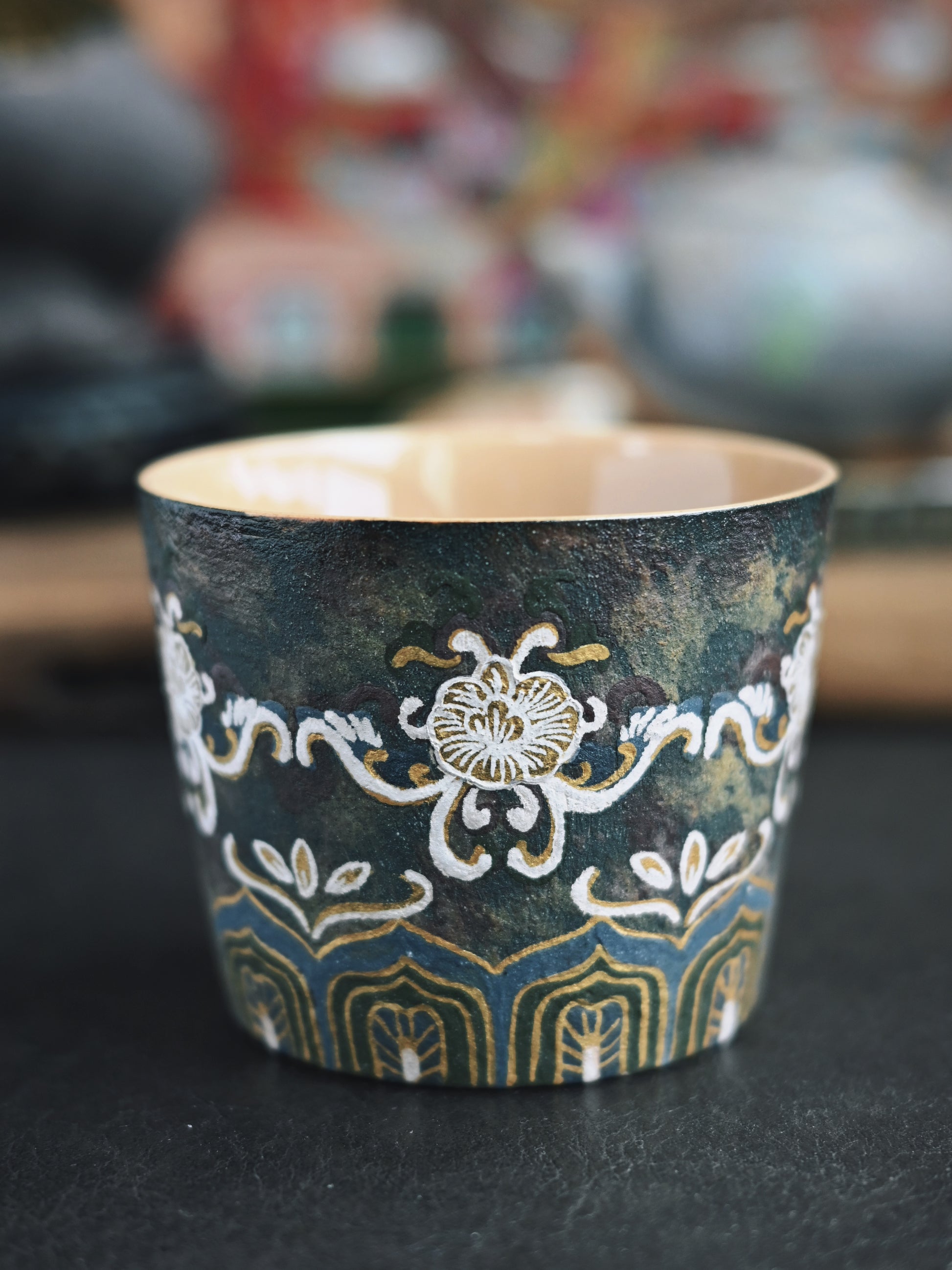 Silk Road artistic legacy cup: Dunhuang cave painting motifs hand-rendered with natural pigments, Jingdezhen crafted with vintage appeal and multi-drink capacity.
