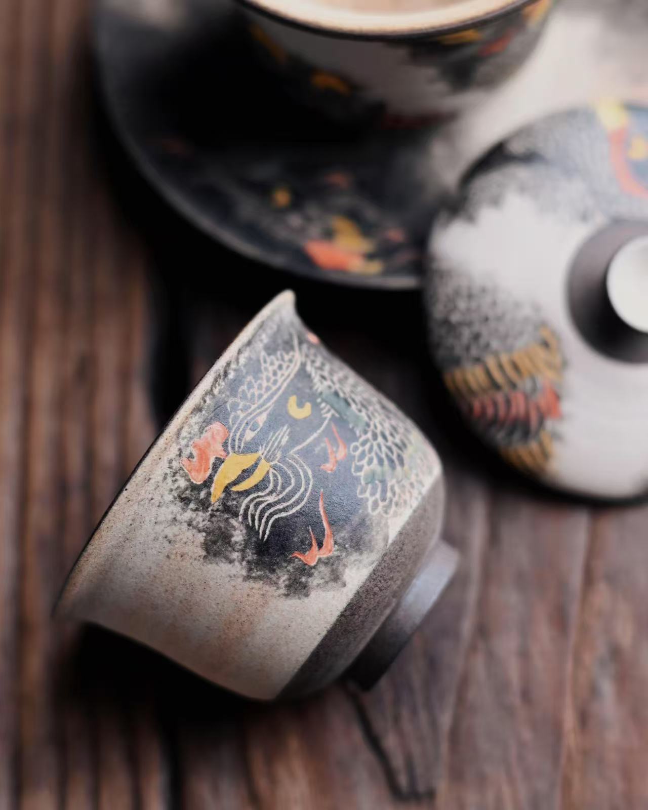 Handcrafted vintage teacup from Jingdezhen, China