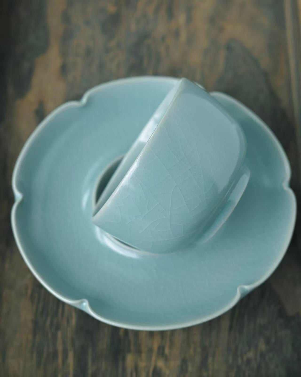 Handcrafted celadon teaware set with cup and saucer full glaze finish