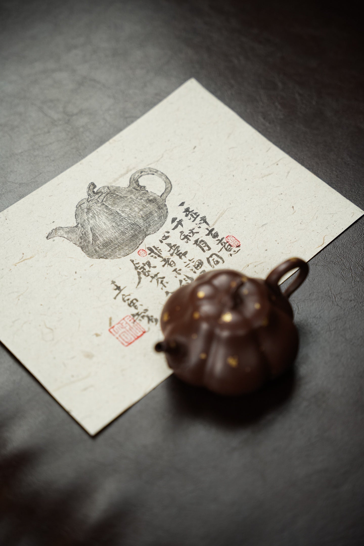 Handmade Yixing Zisha “Pumpkin” Teapot with Gilded Details