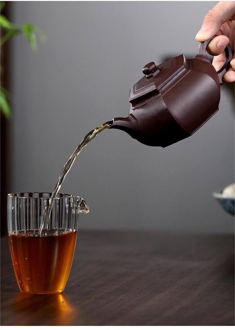 Yixing Purple Clay Teapot Handmade Hexagonal Kung Fu Teapot