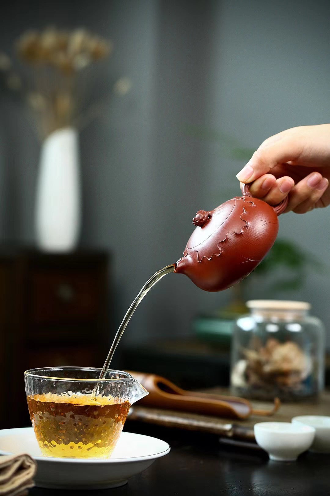 Yixing Purple Clay Flat Xishi Teapot--"Gold & Jade Overflow"