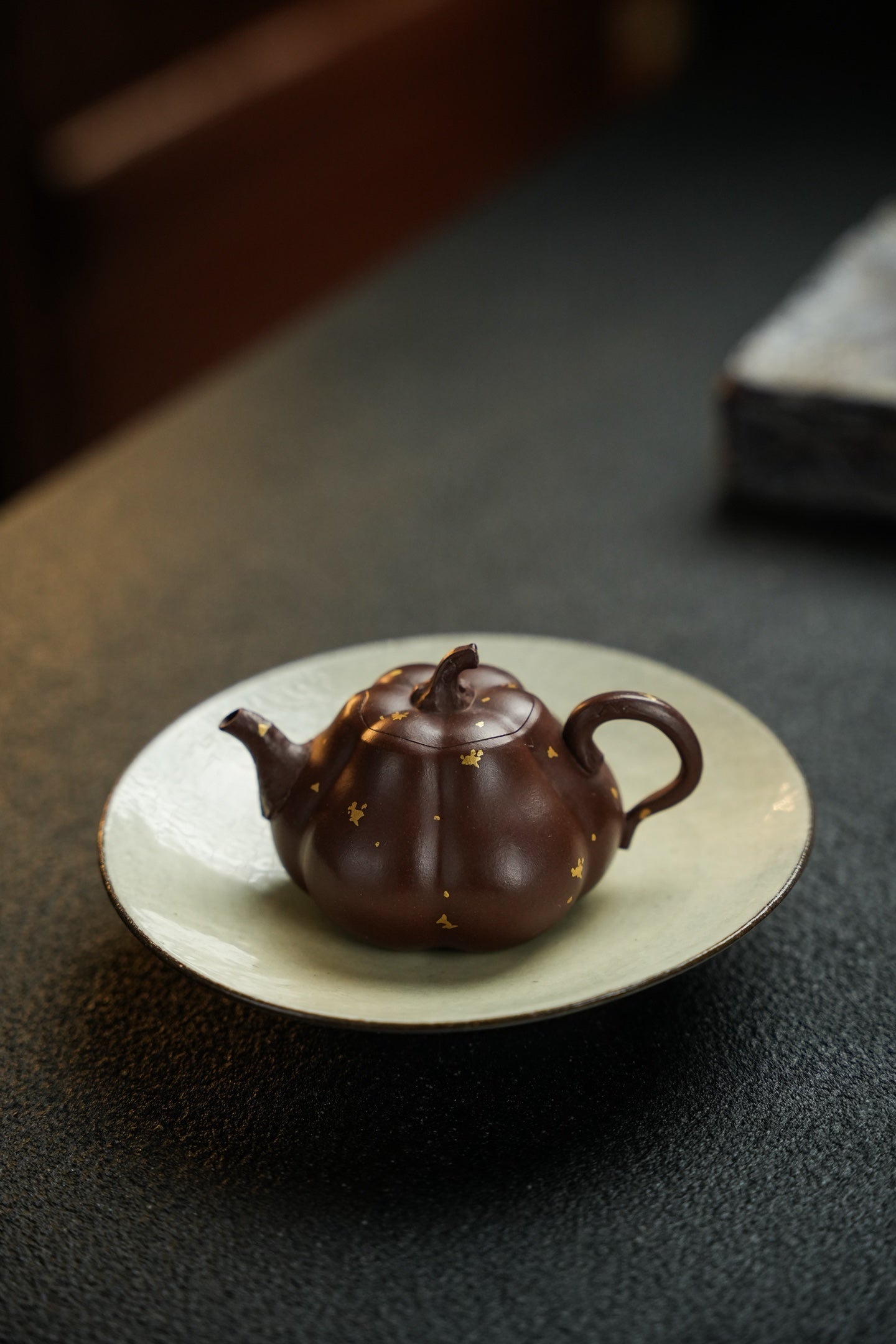 Handmade Yixing Zisha “Pumpkin” Teapot with Gilded Details