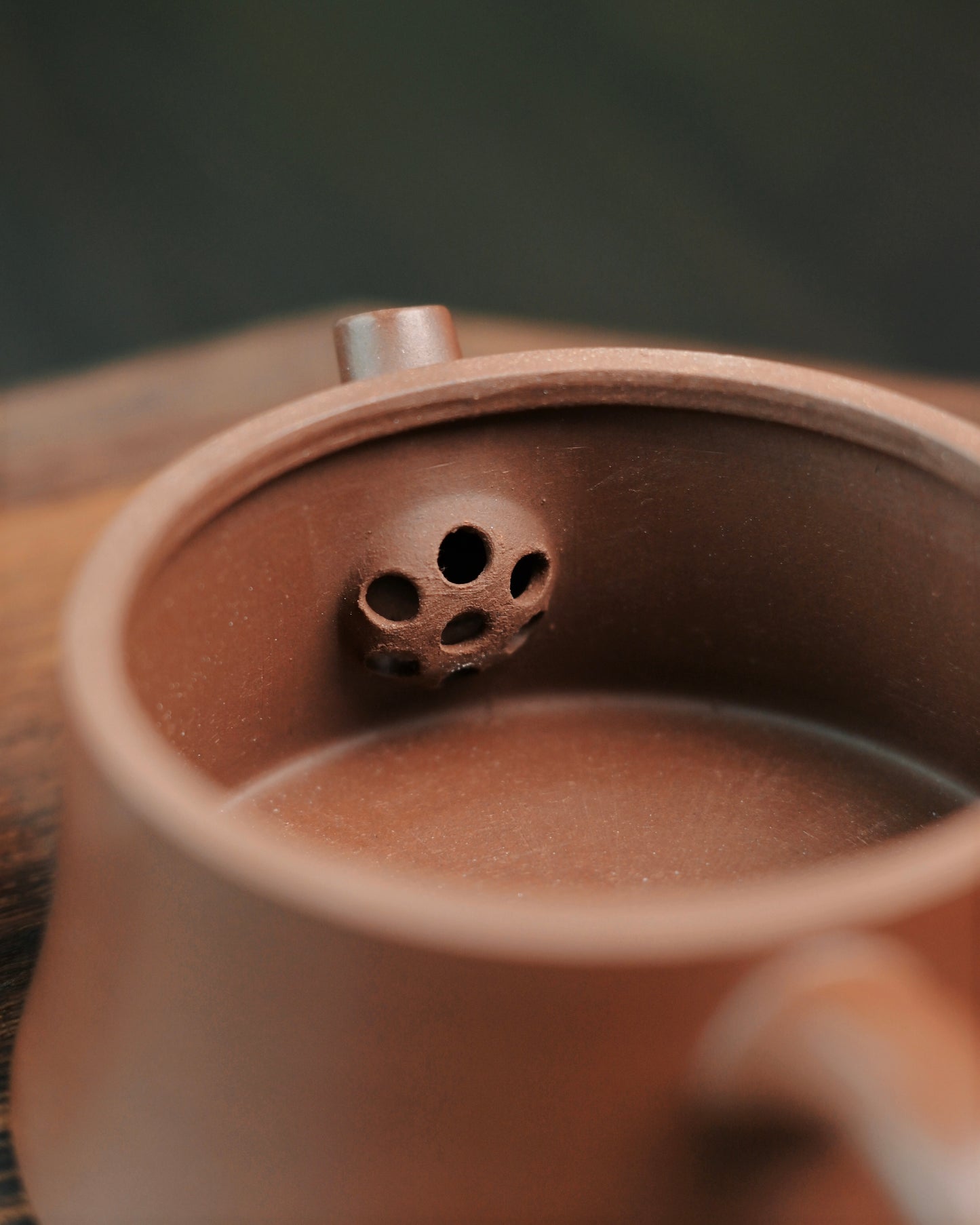 Lid and spout details of the Dicao Qing Plinth Teapot showing fine craftsmanship