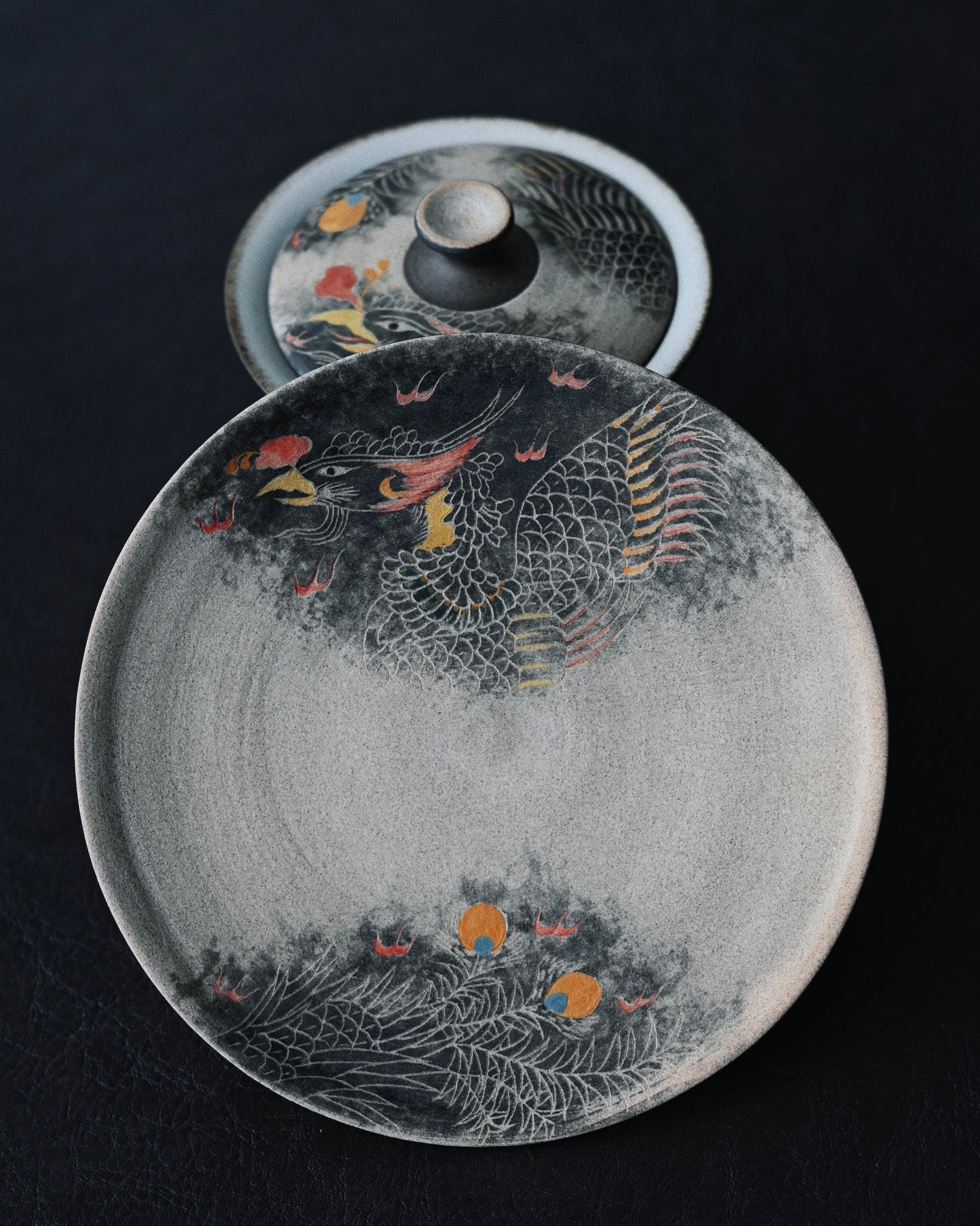 Jingdezhen Phoenix Rising Hand-Painted Clay Gaiwan Set