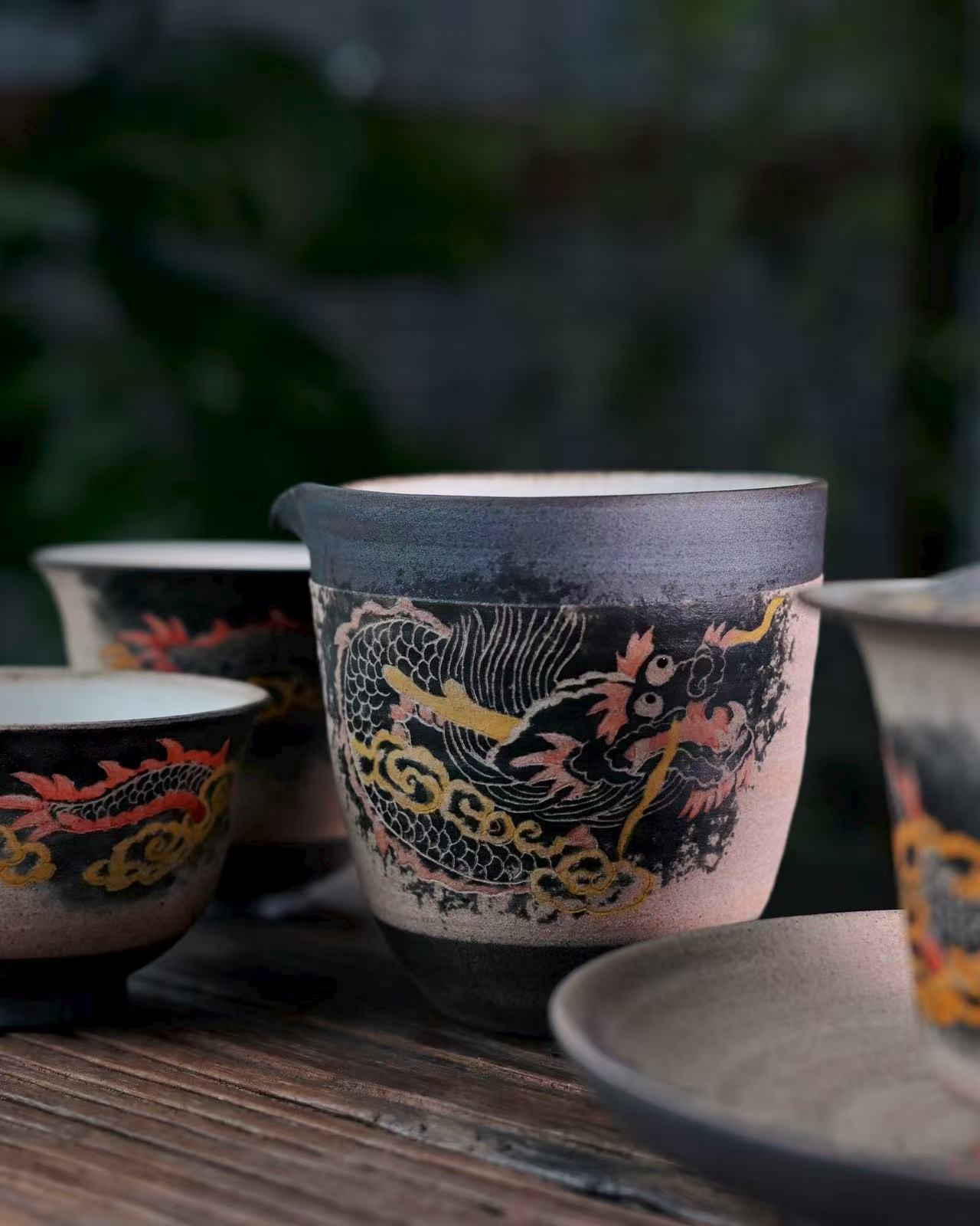 Jingdezhen Handmade vintage ceramic tea pitcher (fairness cup)with hand carved dragon pattern for tea ceremony, 150 ml capacity