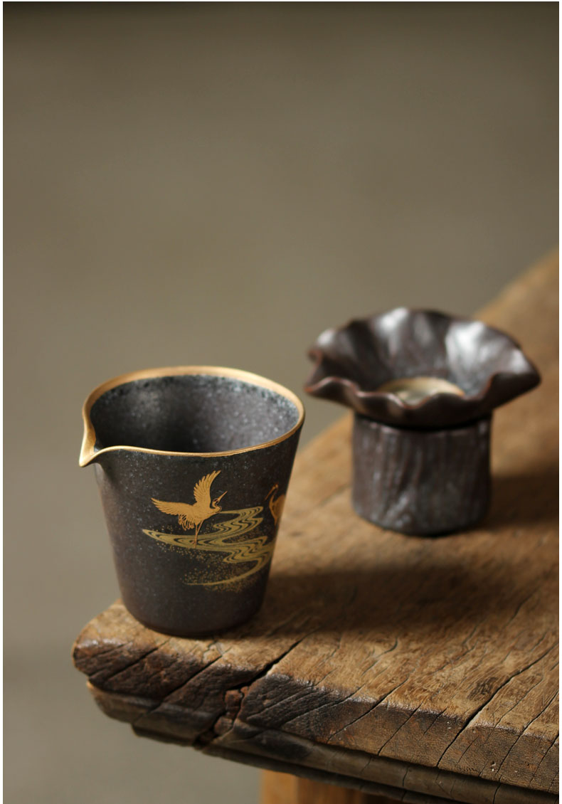 Jingdezhen Handmade Vintage Gilded Double Crane Gaiwan