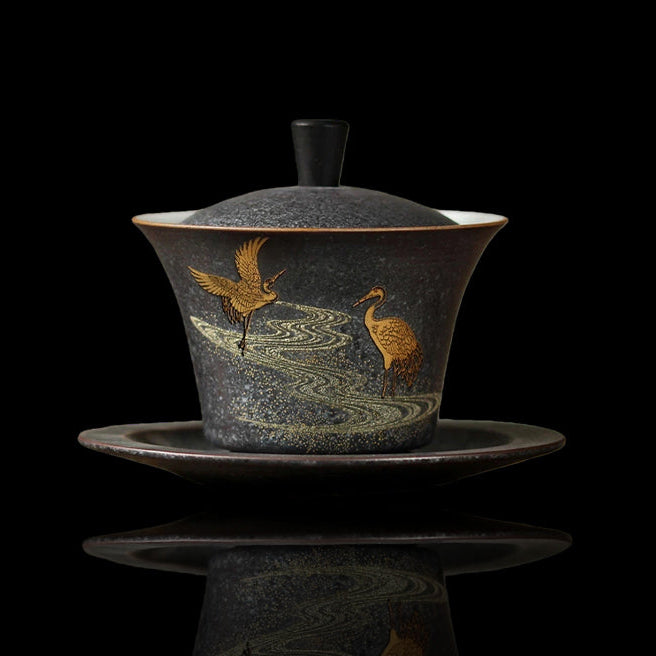 Experience Elegance: Handmade Jingdezhen Double-Crane Gaiwan