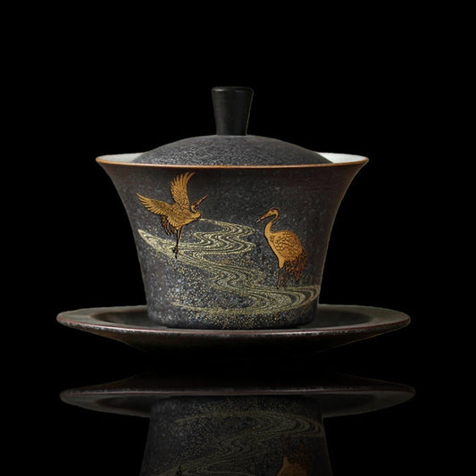 Experience Elegance: Handmade Jingdezhen Double-Crane Gaiwan