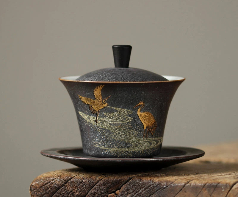 Vintage Charm Meets Craftsmanship – Gilded Double-Crane Tea Cup