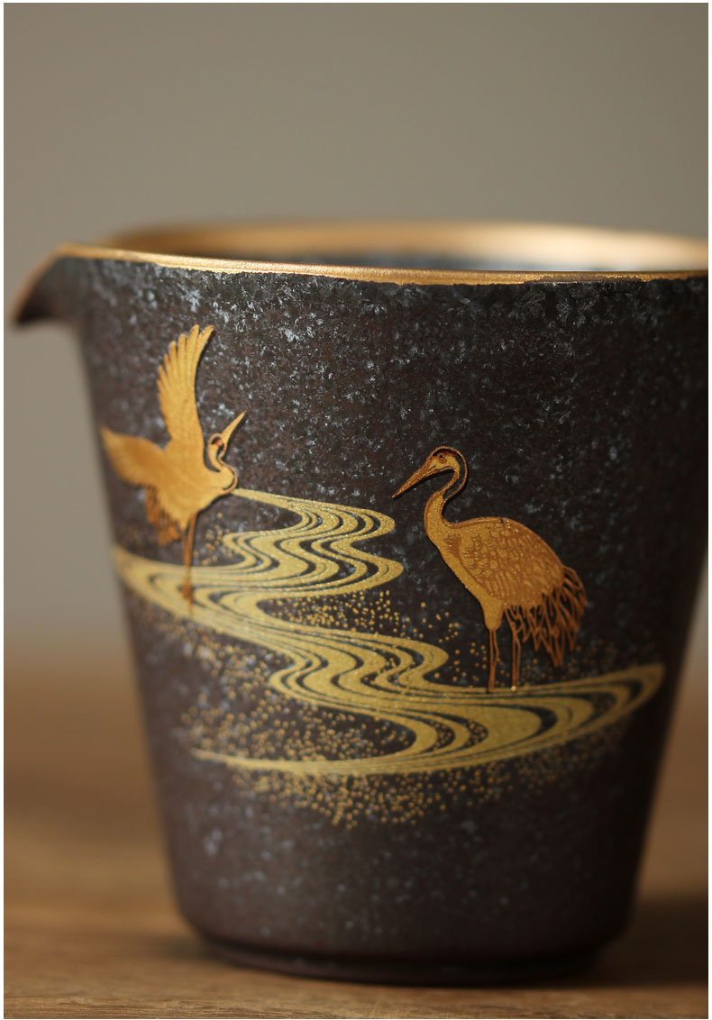 Jingdezhen Handmade Vintage Gilded Double Crane Gaiwan