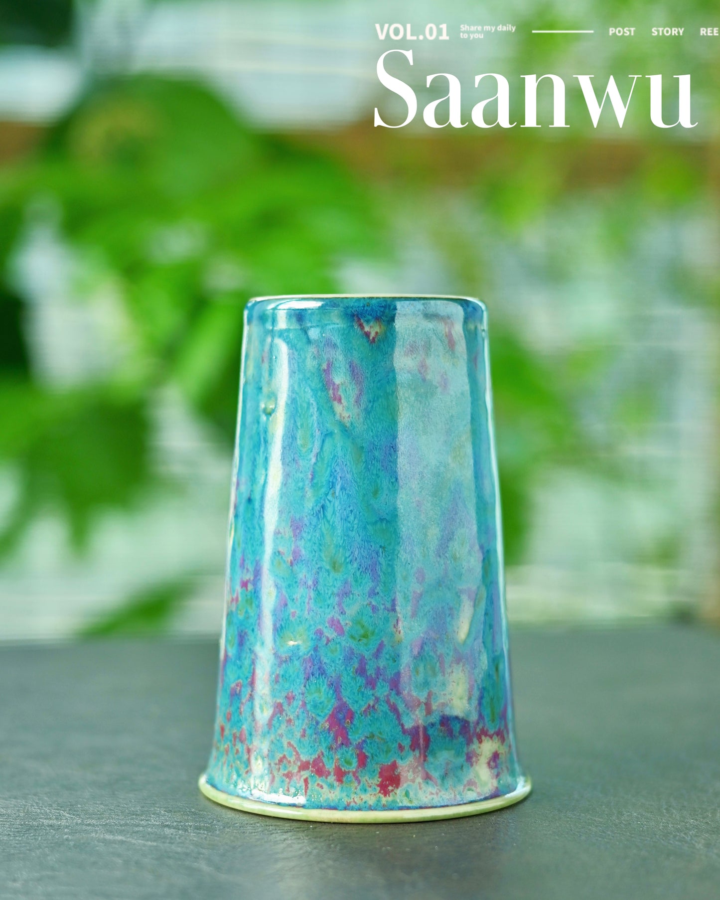 Kiln transformed color ceramic tumbler for beverages