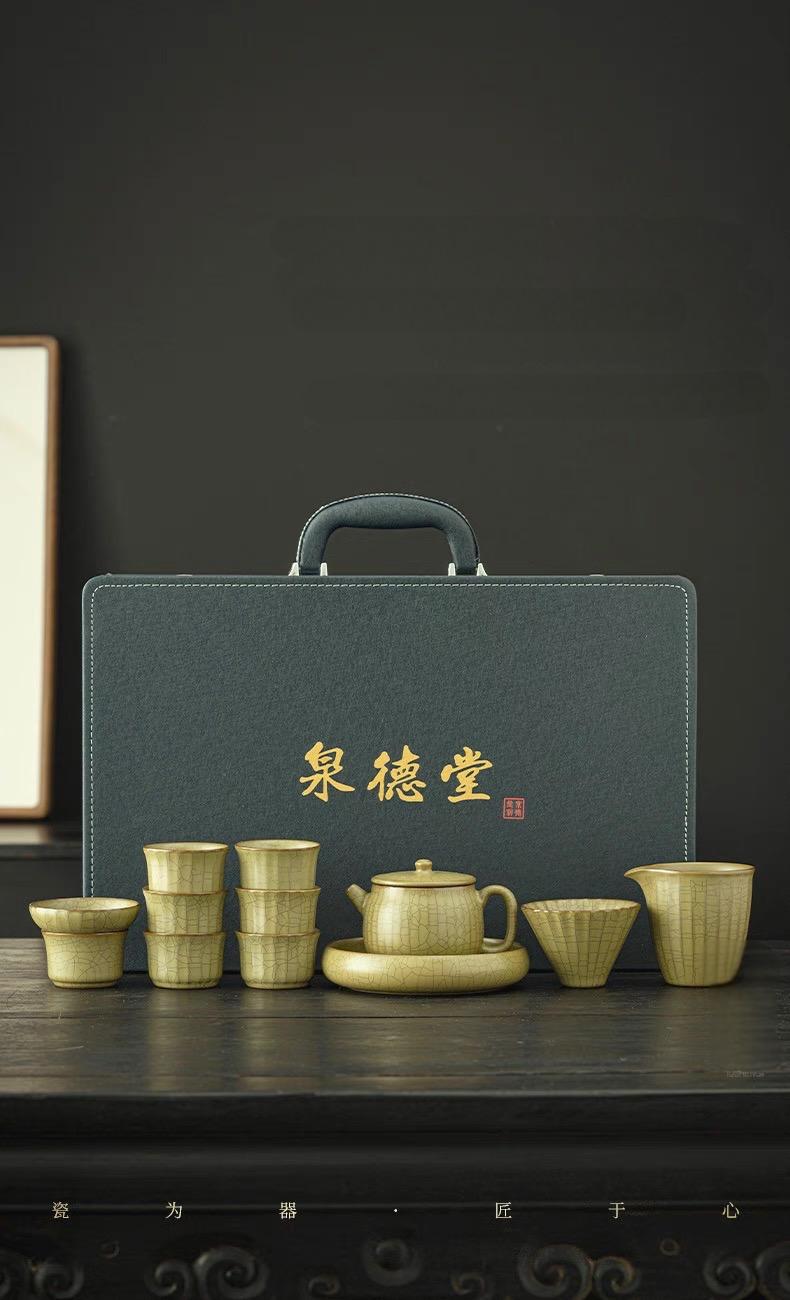 12 Pcs Full Set Longquan Celadon Ge-Kiln Tea Set