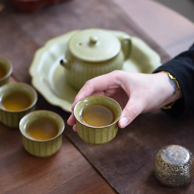 12 Pcs Full Set Longquan Celadon Ge-Kiln Tea Set