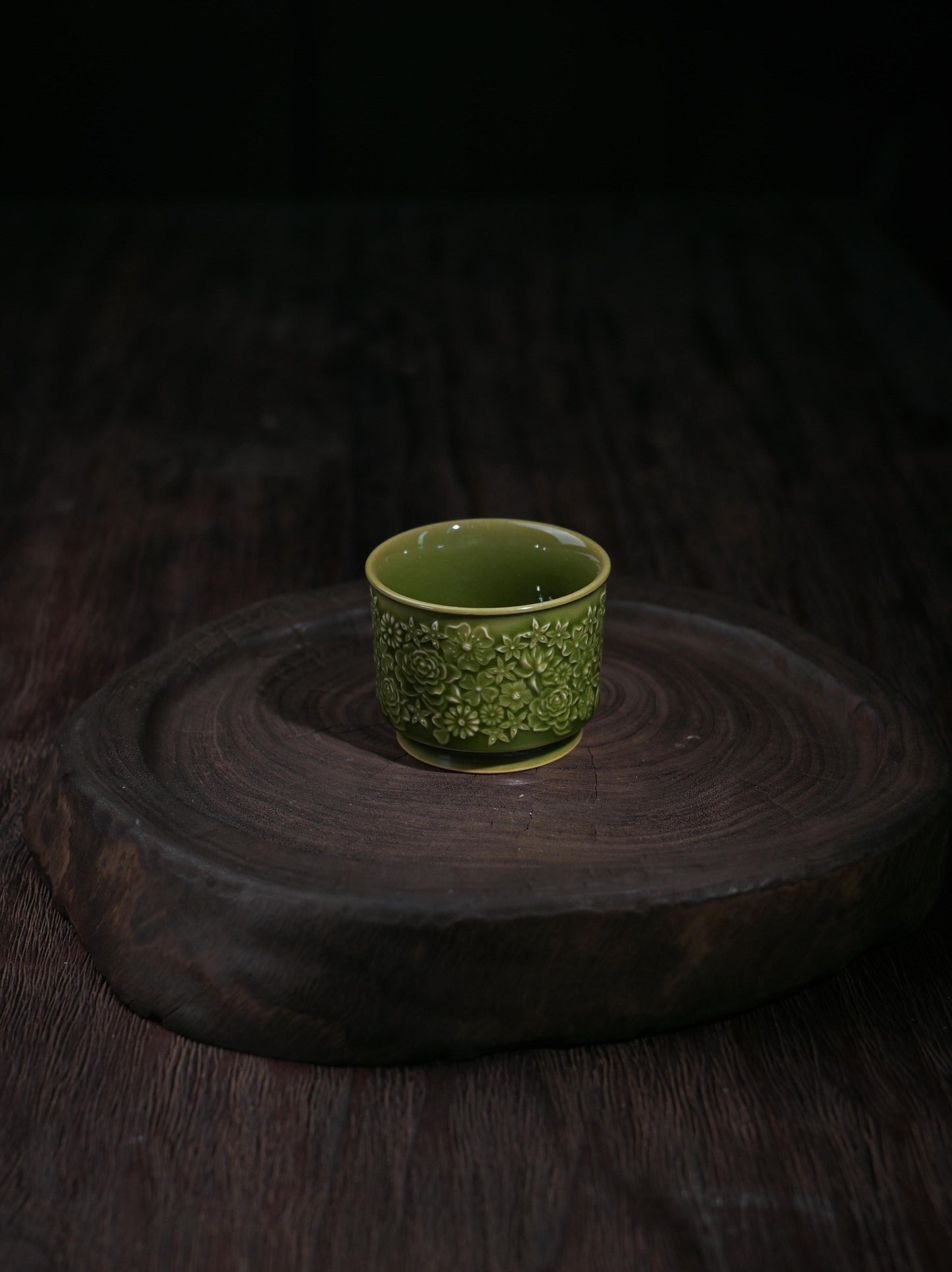 Longquan Celadon "Hundred Flowers" Relief-Carving Master Teacup