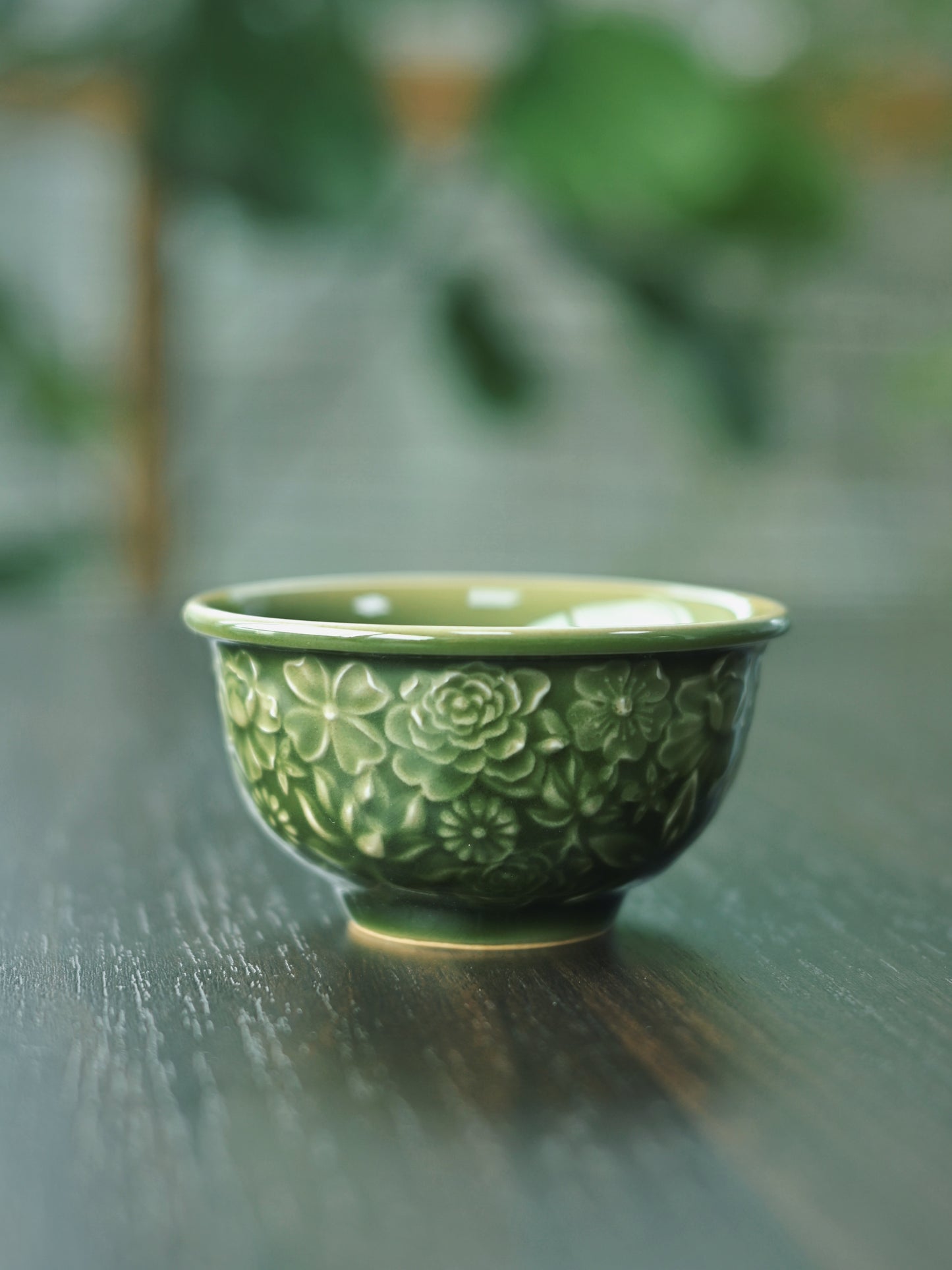 Longquan Celadon "Hundred Flowers" Relief-Carving Master Teacup
