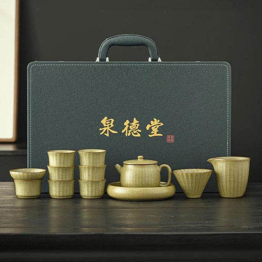12 Pcs Full Set Longquan Celadon Ge-Kiln Tea Set