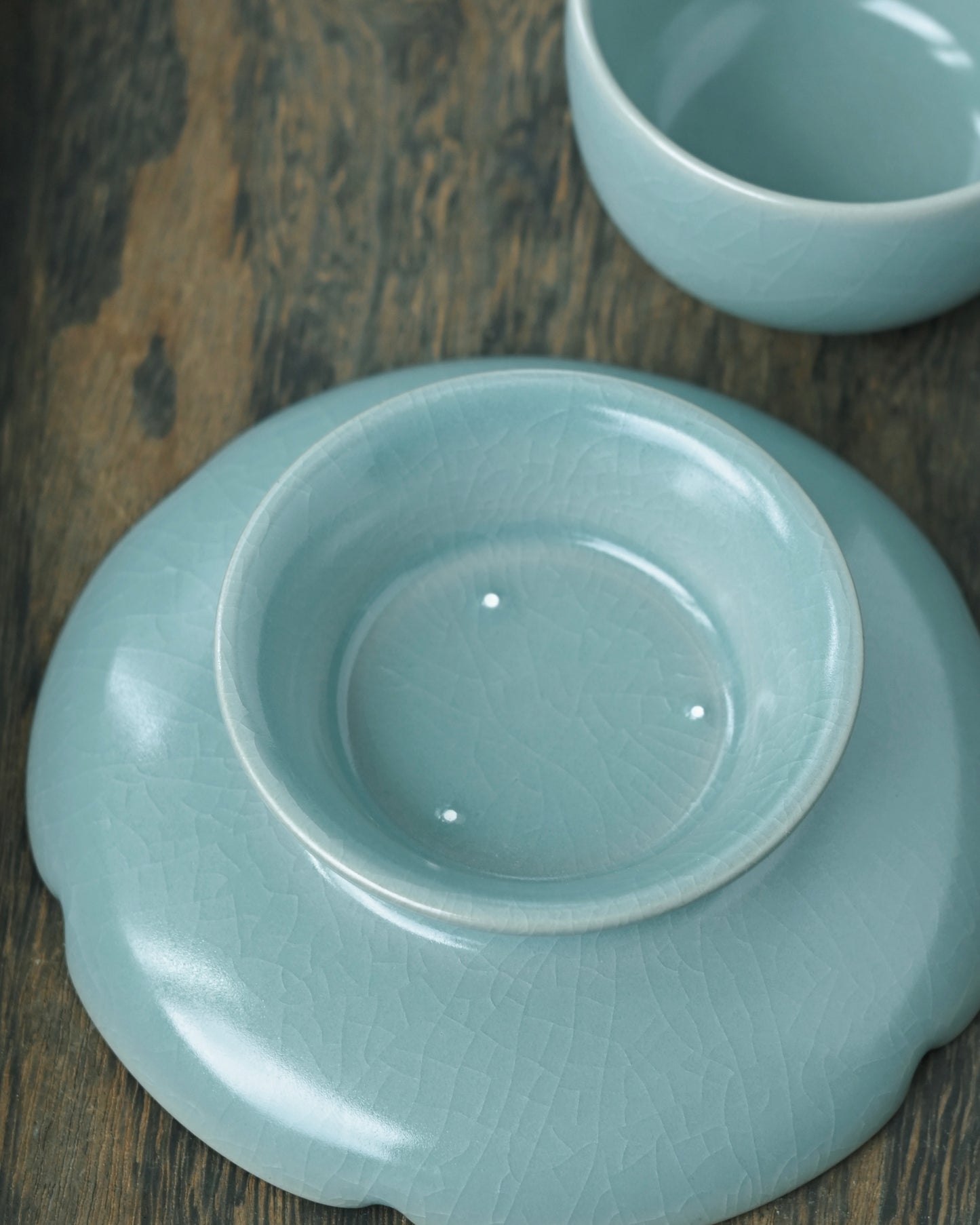 Northern Song style celadon teacup and saucer with three-point support marks