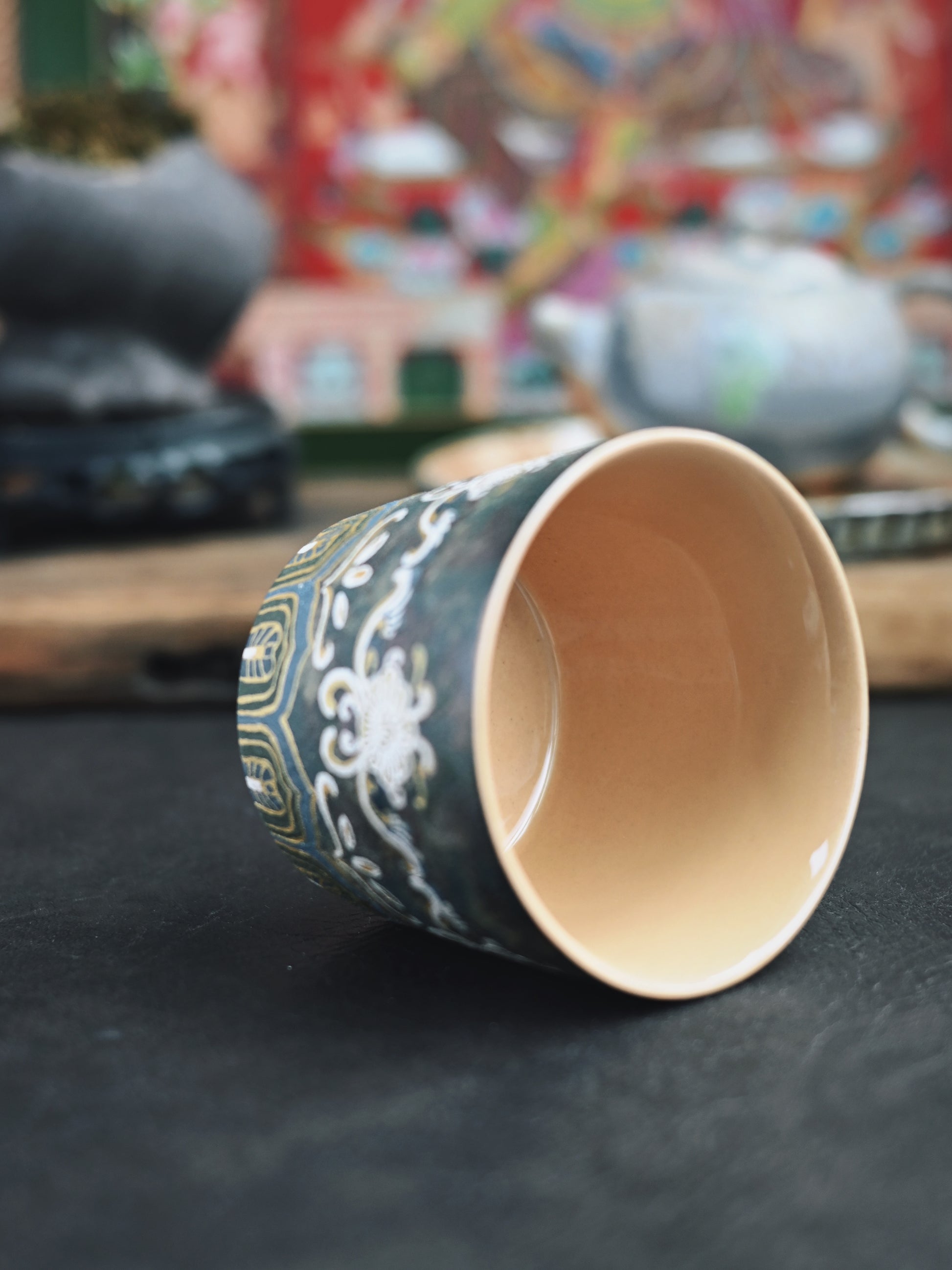 Dunhuang grotto art inspired teacup, hand-painted with original mineral colors, retro styling and oversized capacity for modern coffee or traditional tea use.