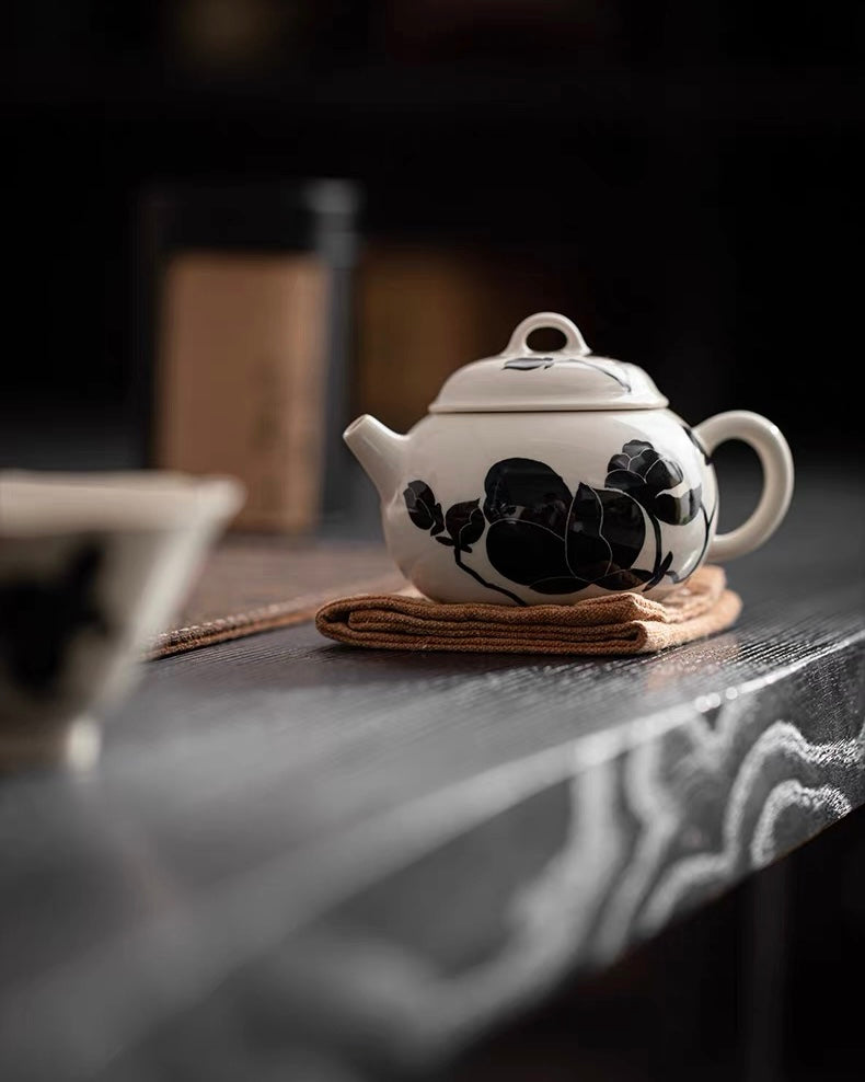 Premium hand-painted magnolia teapot with free shipping - perfect plant ash glaze finish makes ideal tea gift set