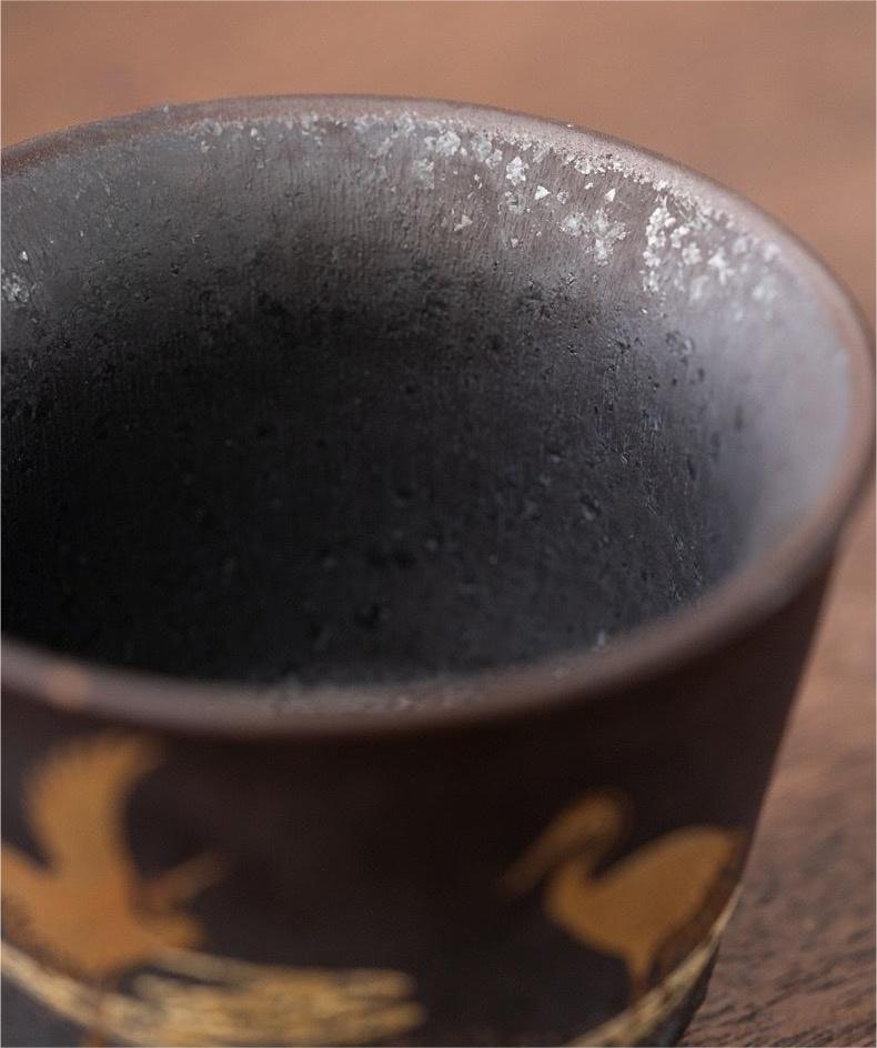 Jingdezhen Handcrafted Vintage Ceramic Teacup with Gilded-paint Double Cranes