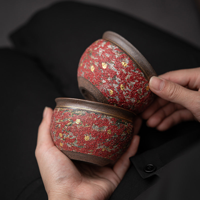 Handmade Rock Mineral Colored Rough Porcelain Gold-Painted Tea Cup