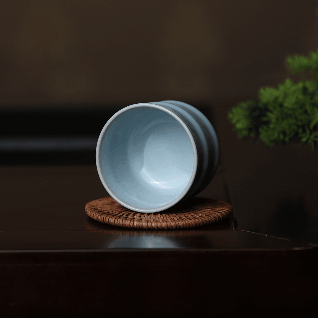 Saanwu Ru ware sky-blue glaze bamboo shape teacup for tea ceremony