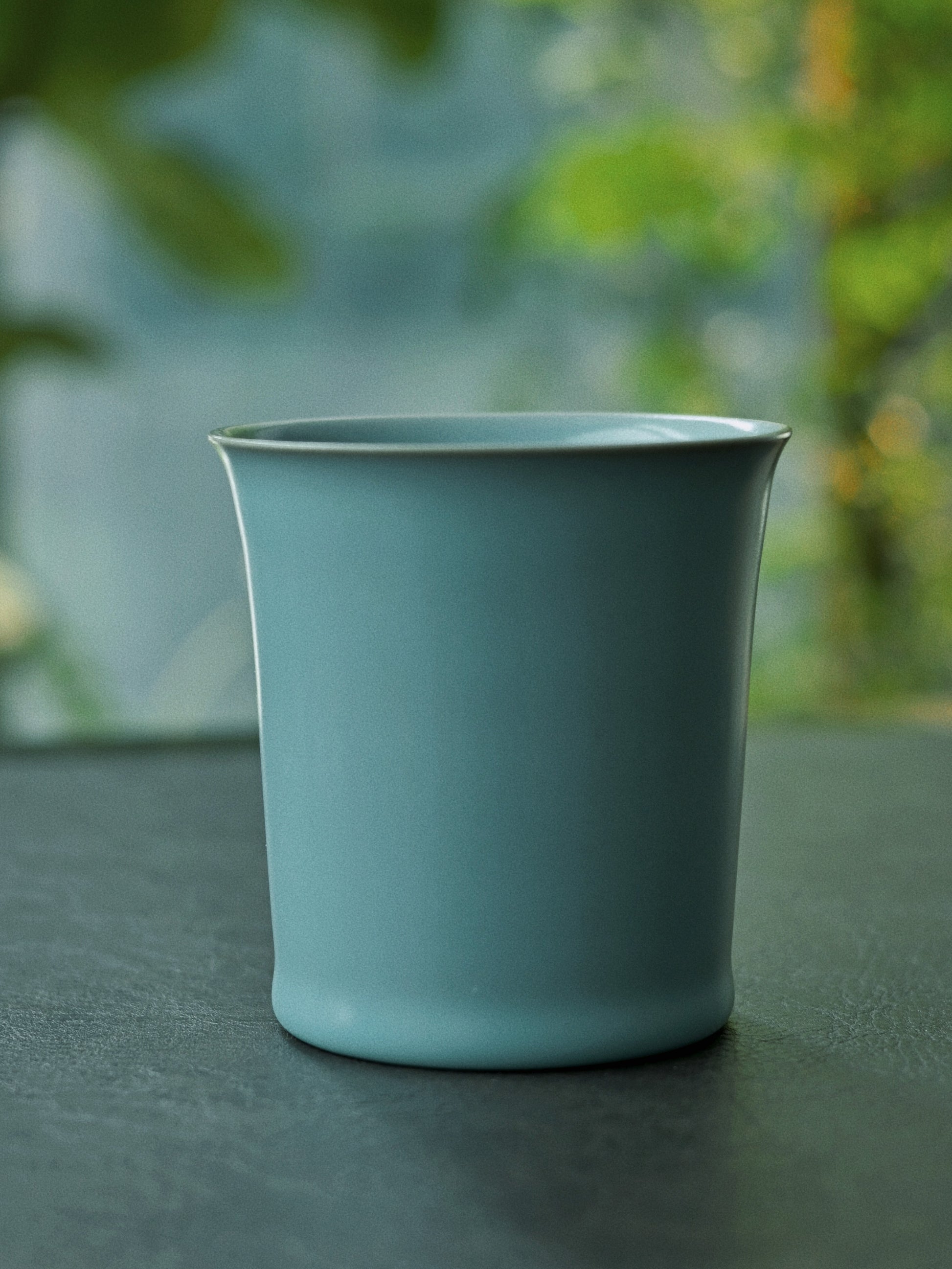 Handmade Ru Kiln celadon tumbler with sesame seed support marks