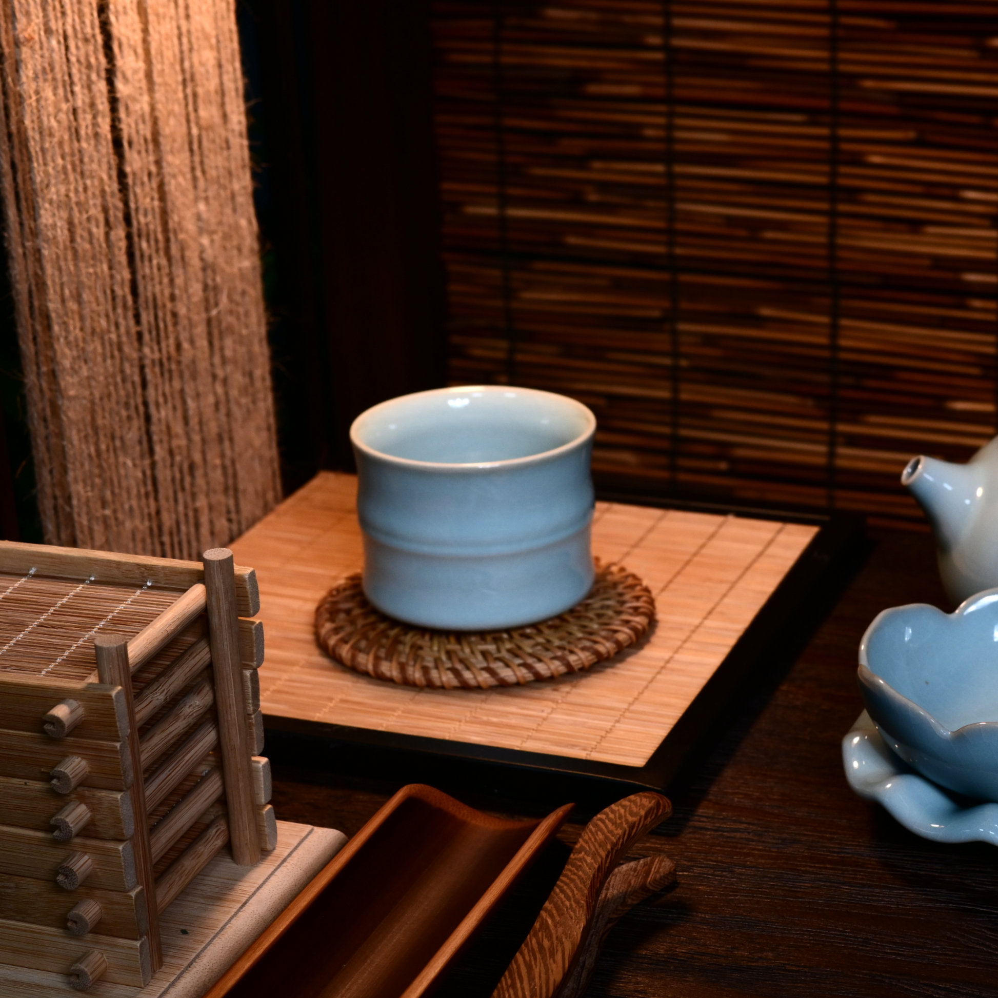 Saanwu Ru ware sky-blue glaze bamboo shape teacup for tea ceremony