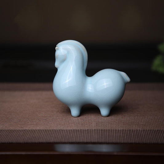 Ru Ware Celadon Glaze Tea Pet Porcelain Horse Ornament