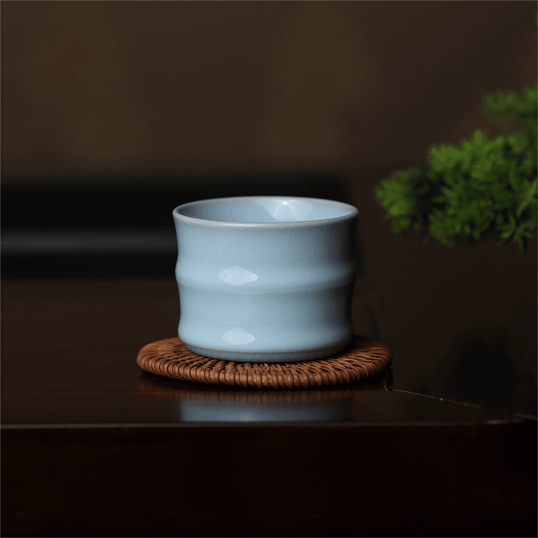 Saanwu Ru ware sky-blue glaze bamboo shape teacup for tea ceremony