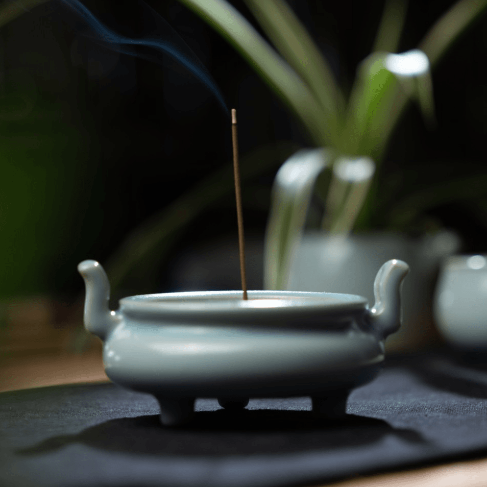 Ru Ware tripot incense stick burner with sky blue glaze for tea sessions