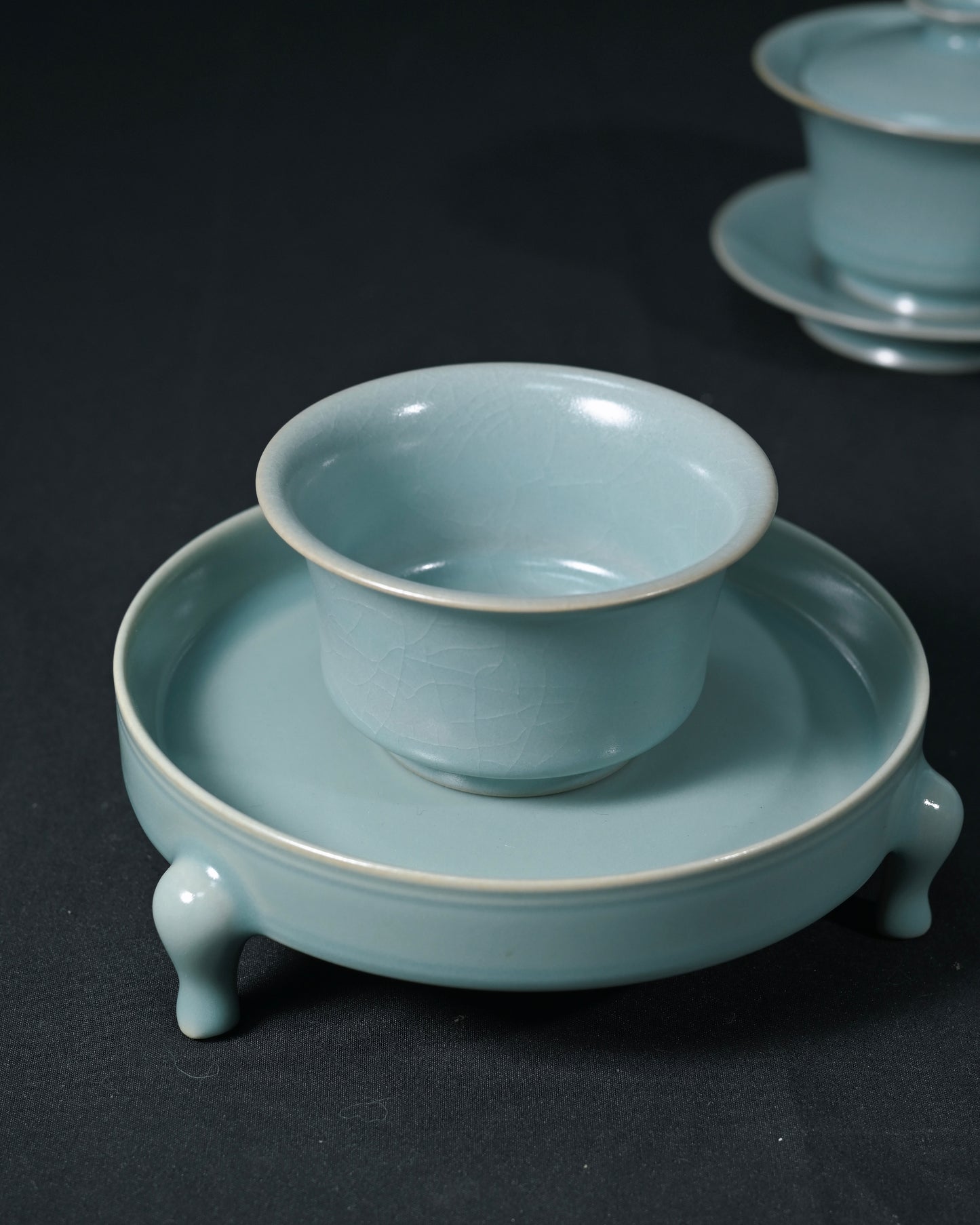 Beijing Palace Museum-inspired Ru ware stand replicating Northern Song original, featuring perfect celadon glaze without crackling for display or tea use