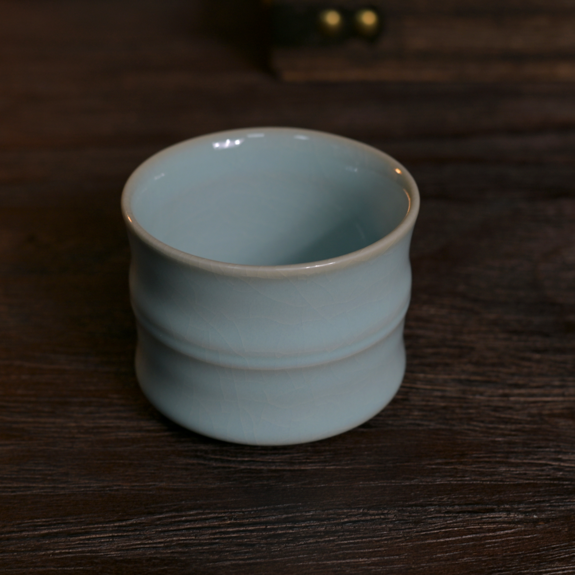 Saanwu Studio Ru ware sky-blue glaze bamboo shape teacup for tea ceremony