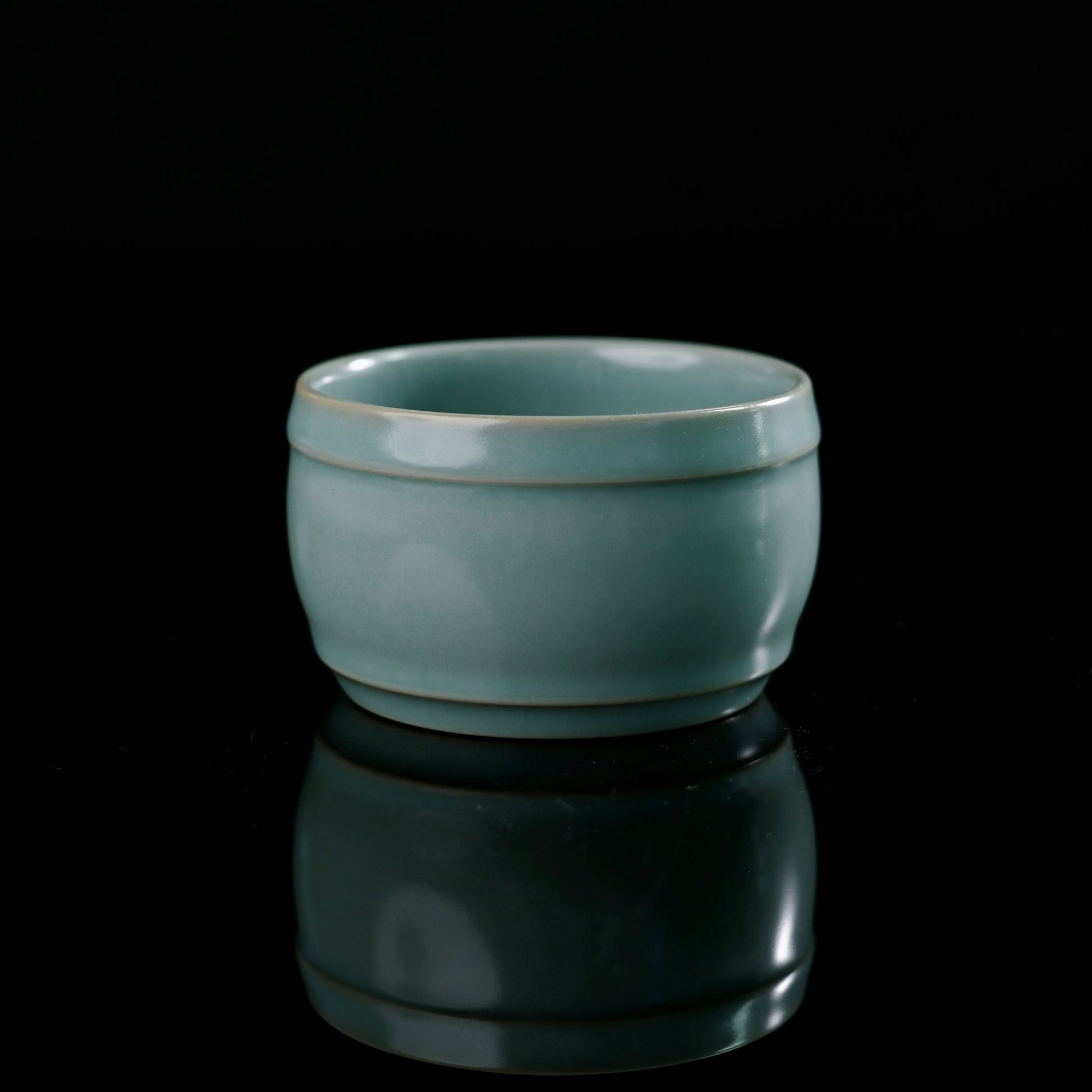 Ru-style War Drum tea cup in celestial glaze, featuring classic battle drum-inspired shape