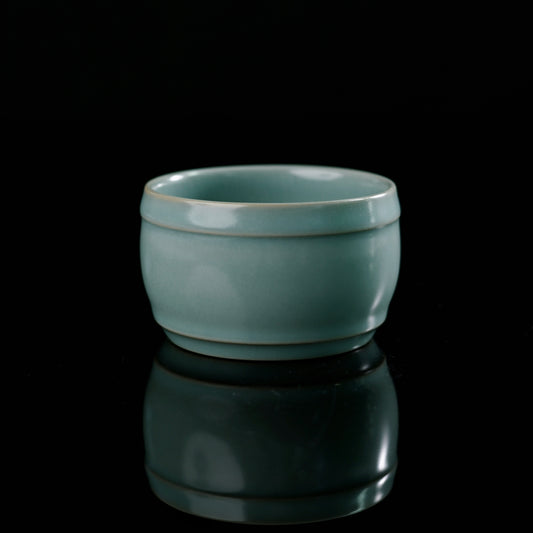 Ru-style War Drum tea cup in celestial glaze, featuring classic battle drum-inspired shape